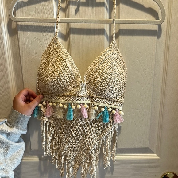 Tops - Boho Crochet Fringe Halter Top